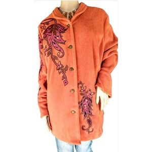 Bob Mochie Wearable Art Womens Fleece Jacket Coat Sz 1X Embellished Rust…